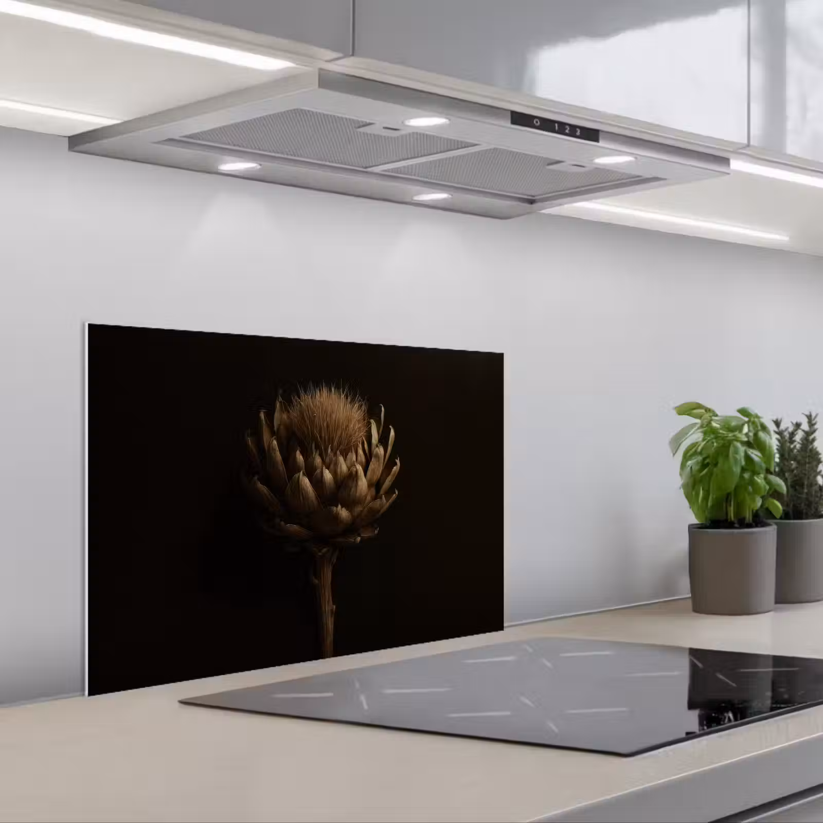Kitchen splashback for hob - Dark brown - Flower - Texture - Artichoke — 1