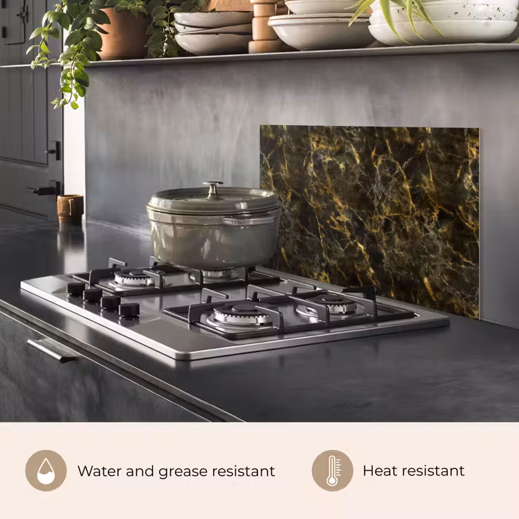 Kitchen splashback for hob - Black - Marble - Gold — 2