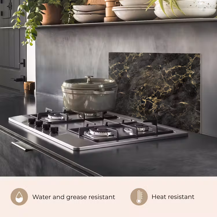 Kitchen splashback for hob - Black - Marble - Gold - Nerf — 2