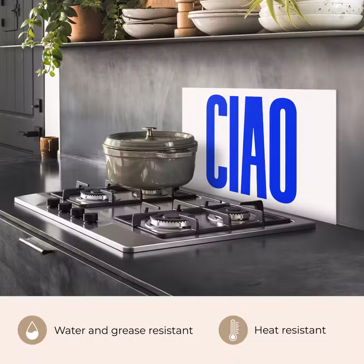 Kitchen splashback for hob - Ciao - Capital letters - Blue - Minimalist — 2