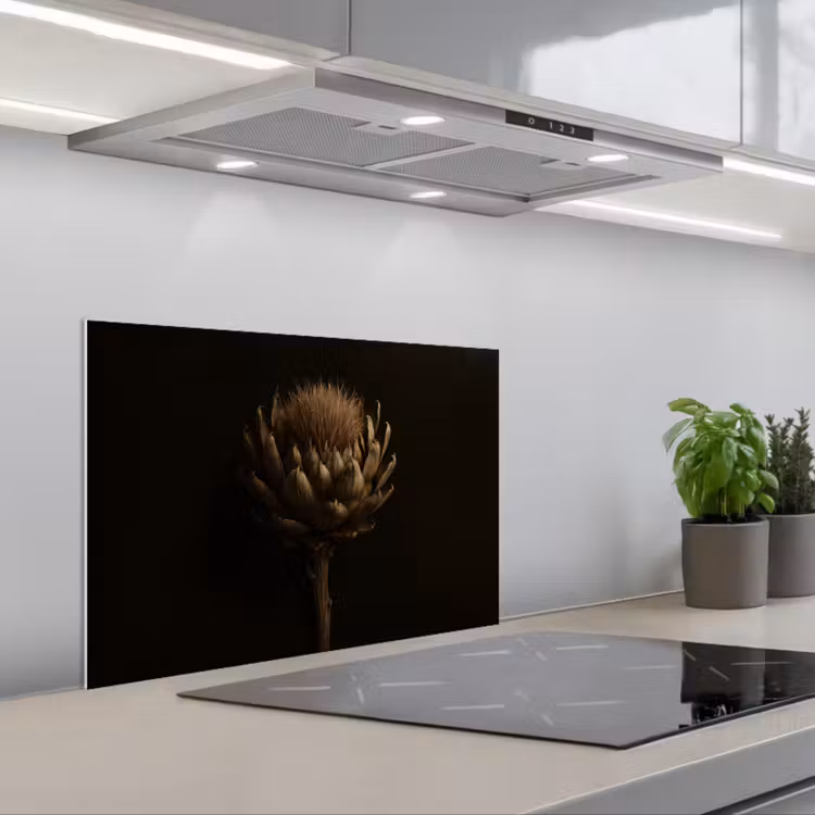 Kitchen splashback for hob - Dark brown - Flower - Texture - Artichoke — 1