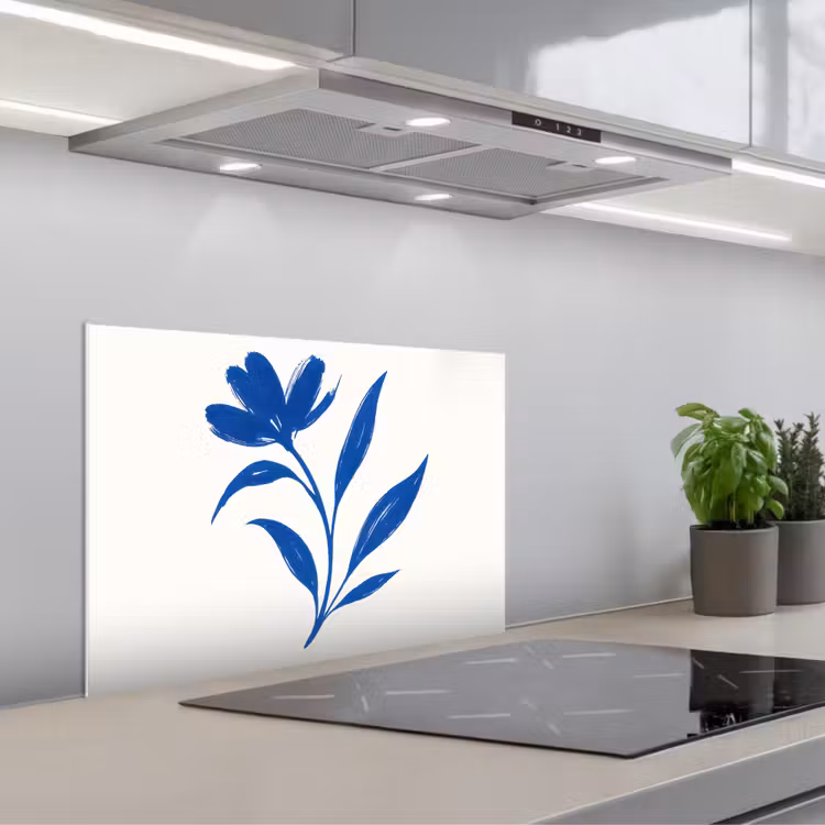 Kitchen splashback for hob - Flower - Petals - Minimalist - Blue — 1
