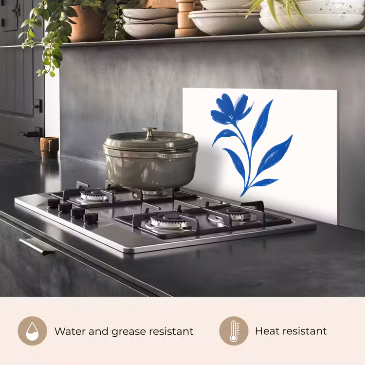 Kitchen splashback for hob - Flower - Petals - Minimalist - Blue — 2