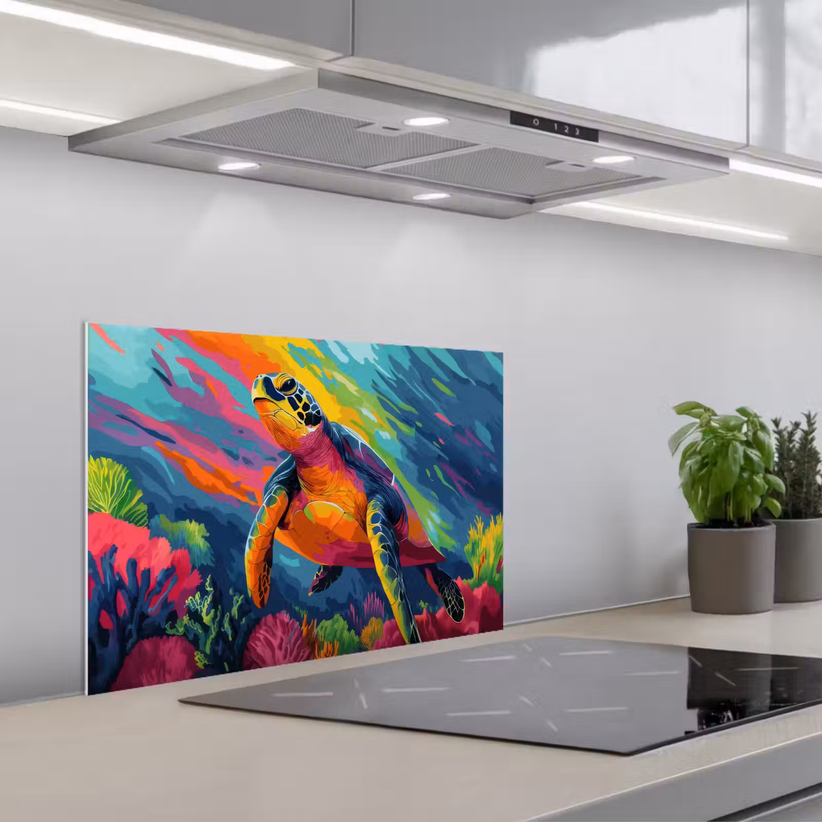 Kitchen splashback for hob - Coral - Turtle - Abstract - Water — 1