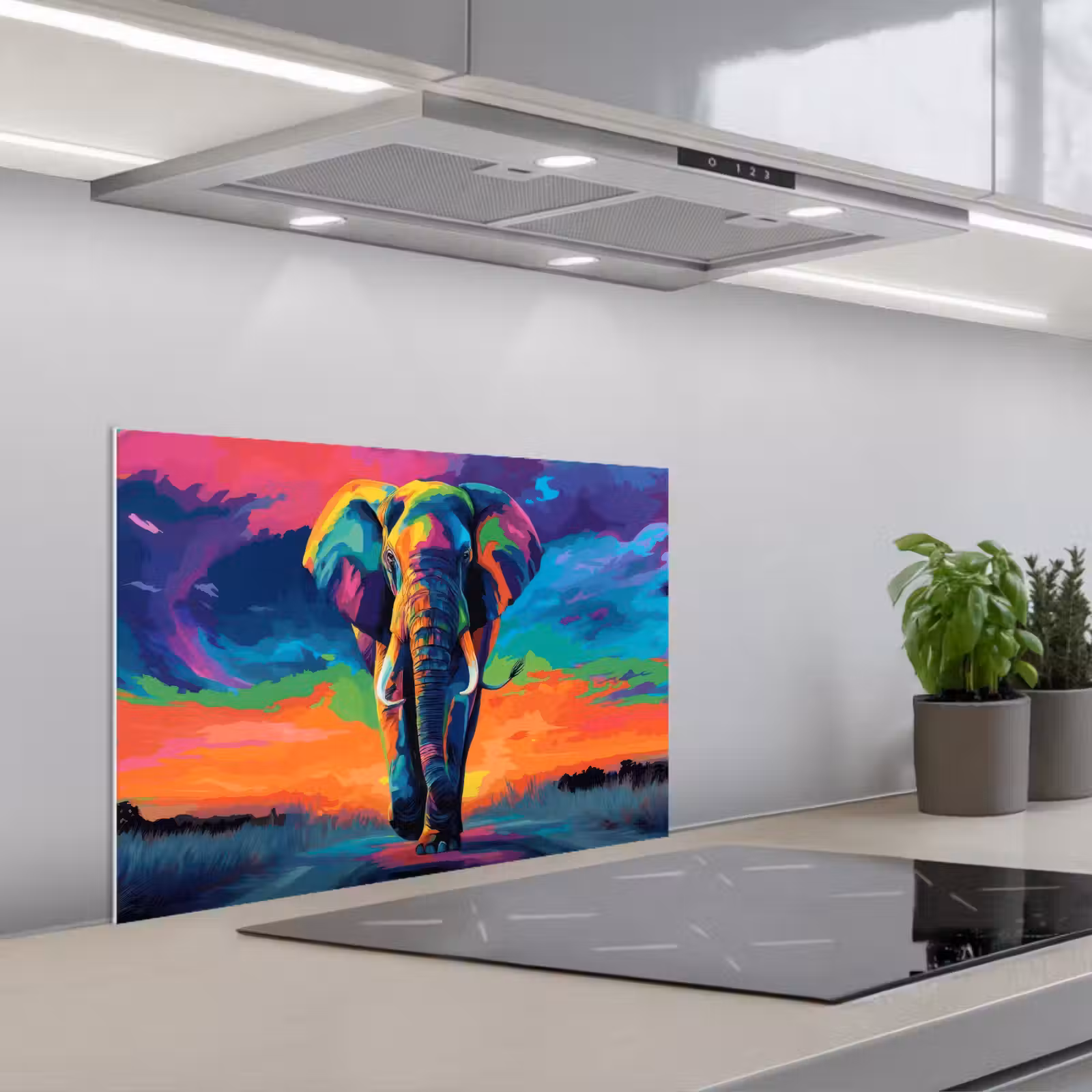 Kitchen splashback for hob - Elephant - Colorful - Sky - Abstract — 1