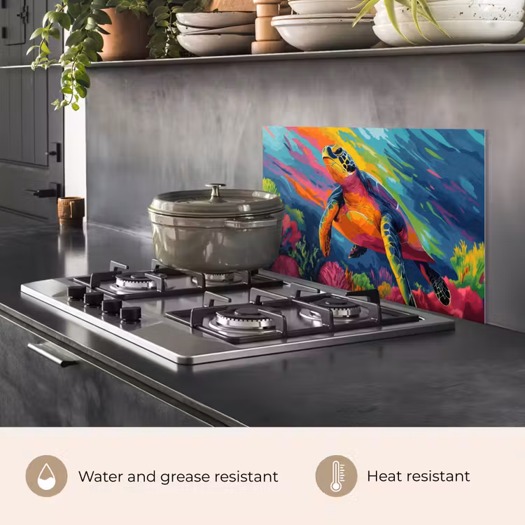 Kitchen splashback for hob - Coral - Turtle - Abstract - Water — 2