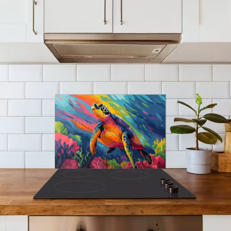 Kitchen splashback for hob - Coral - Turtle - Abstract - Water — 3