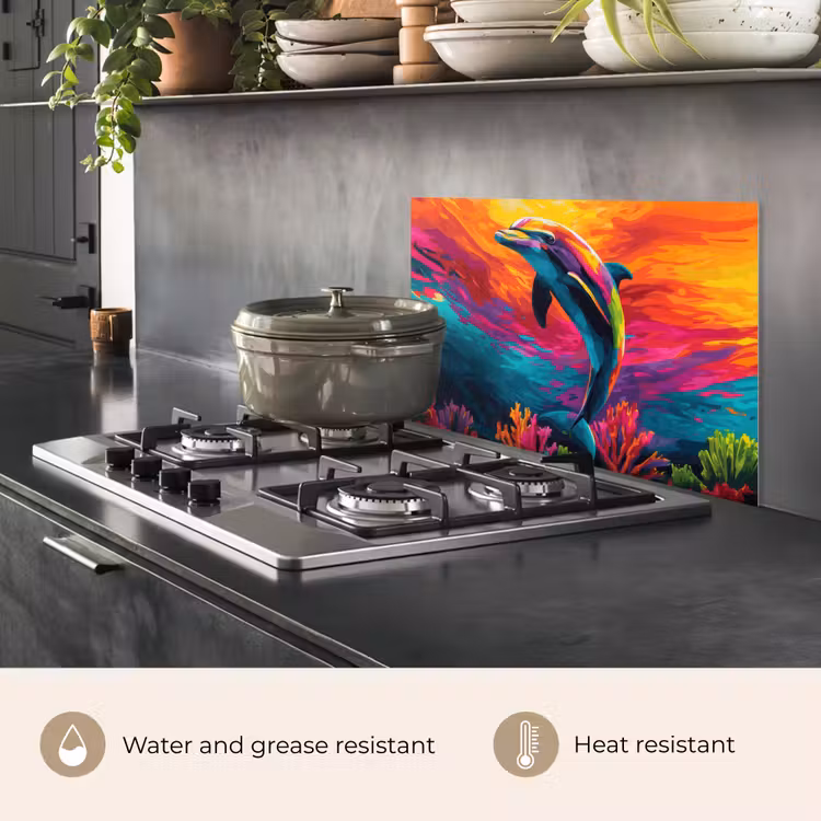 Kitchen splashback for hob - Dolphin - Colorful - Ocean - Coral — 2