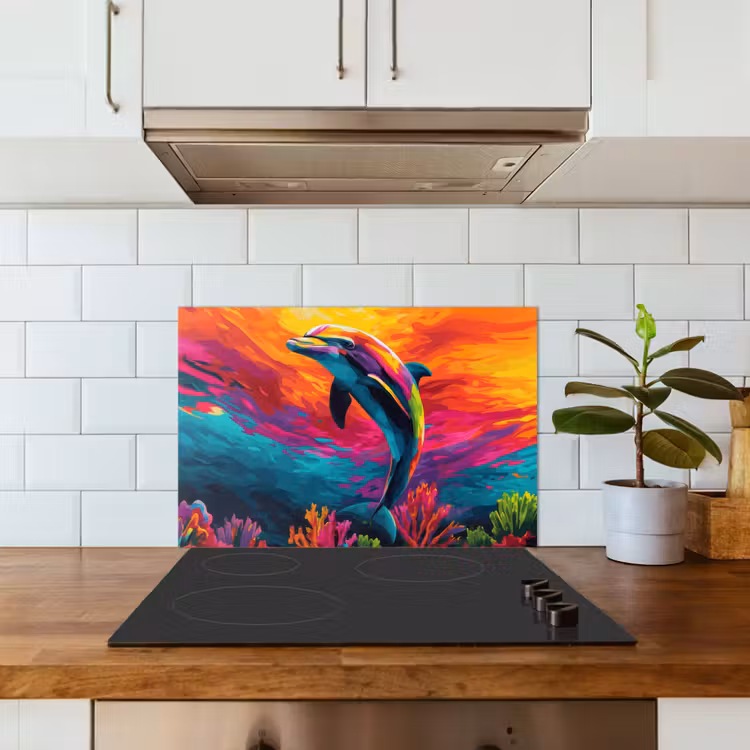 Kitchen splashback for hob - Dolphin - Colorful - Ocean - Coral — 3