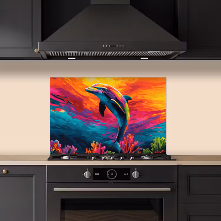 Kitchen splashback for hob - Dolphin - Colorful - Ocean - Coral — 5