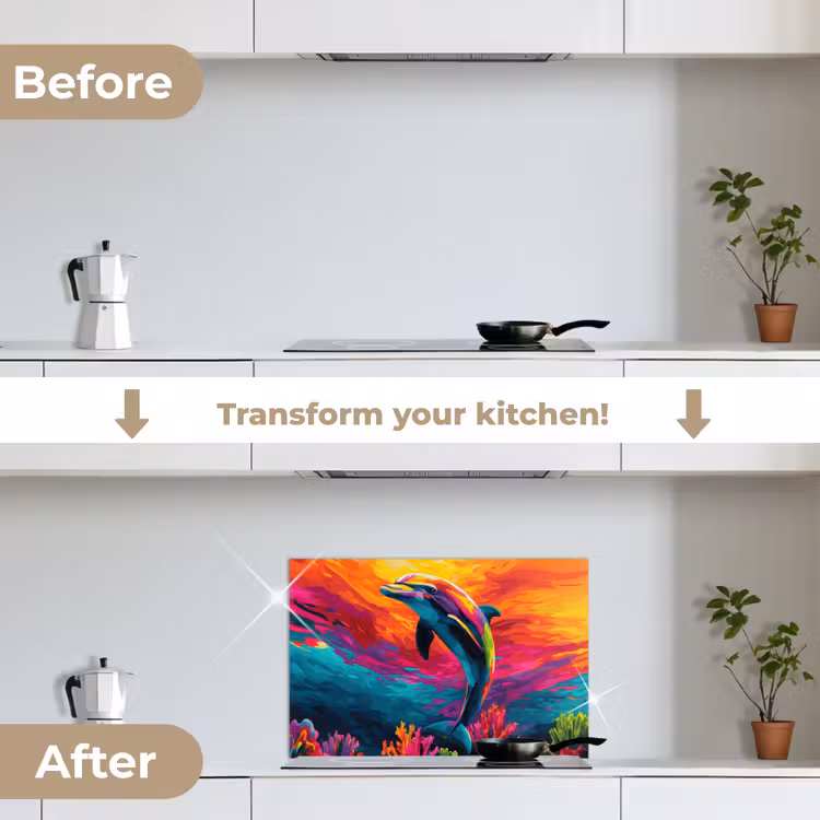Kitchen splashback for hob - Dolphin - Colorful - Ocean - Coral — 7