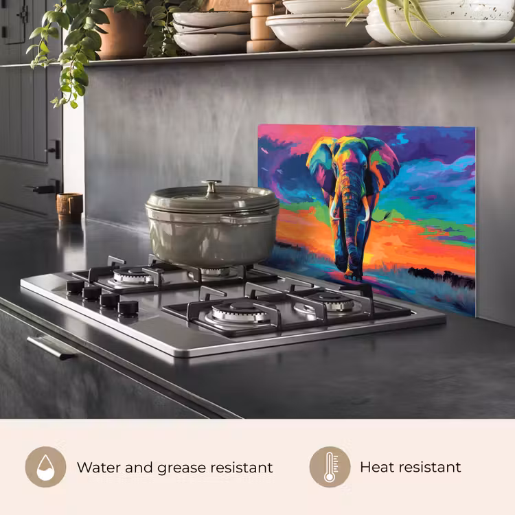 Kitchen splashback for hob - Elephant - Colorful - Sky - Abstract — 2