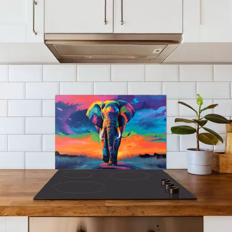 Kitchen splashback for hob - Elephant - Colorful - Sky - Abstract — 3