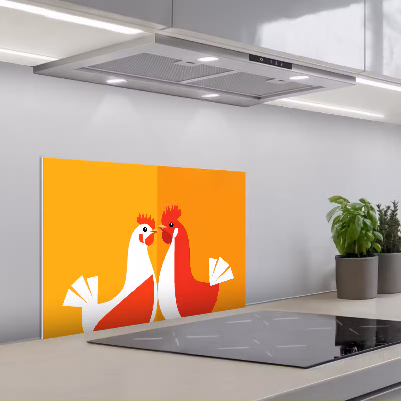 Kitchen splashback for hob - Chickens - Orange - Plains — 1