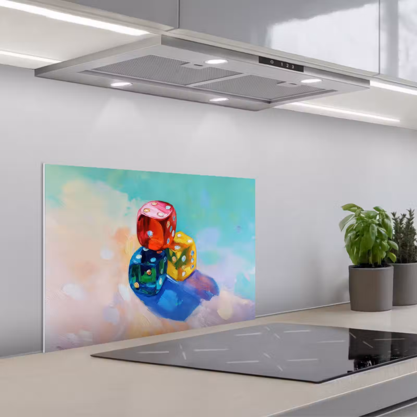 Kitchen splashback for hob - Dice - Colorful - Numbers - Dots — 1