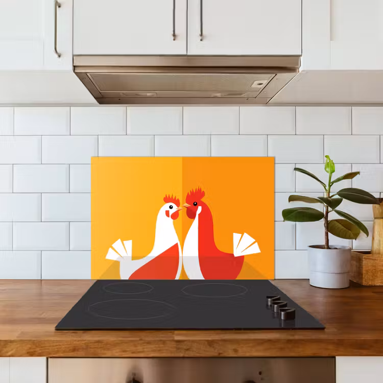 Kitchen splashback for hob - Chickens - Orange - Plains — 3