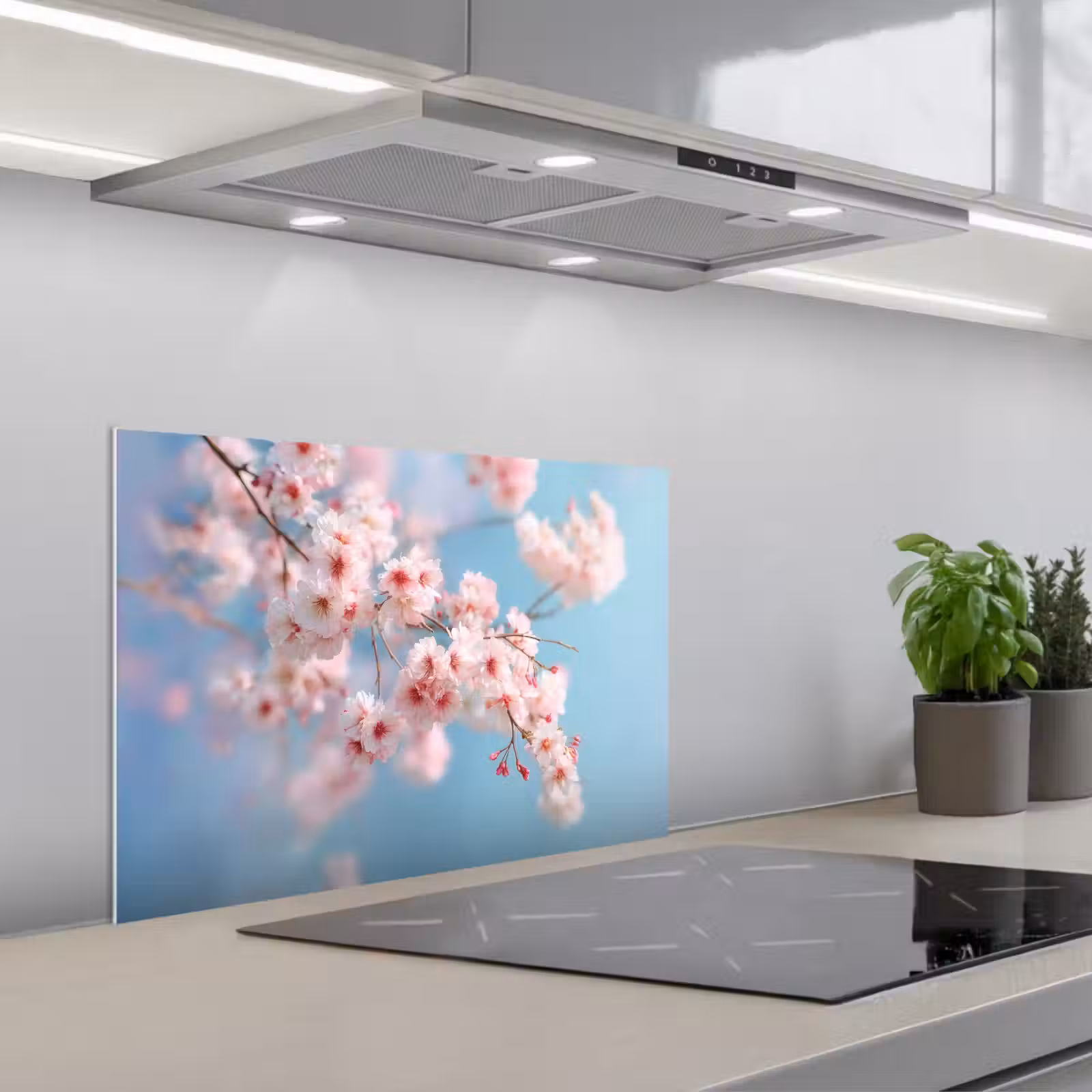 Kitchen splashback for hob - Branches - Blossoms - Pink — 1