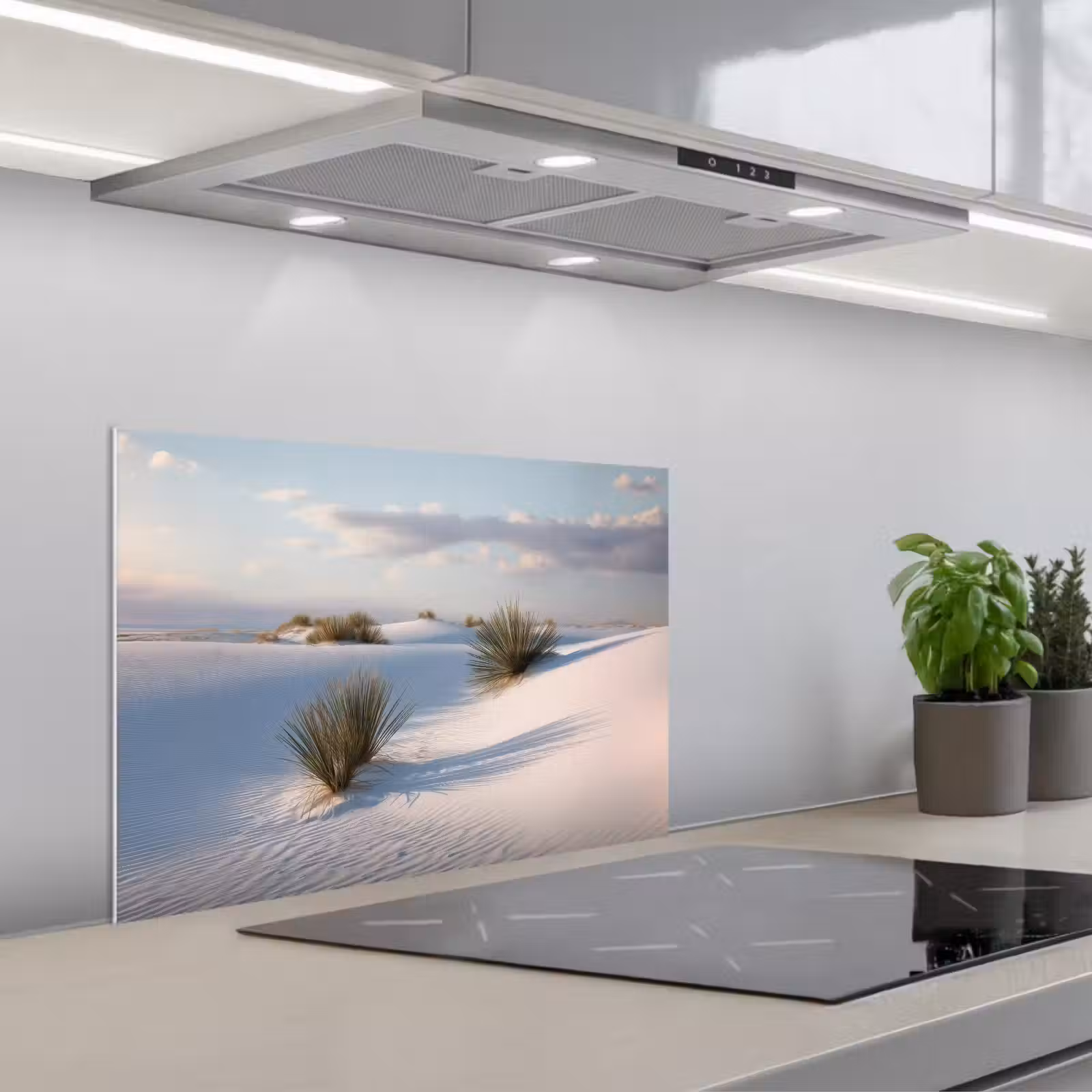 Kitchen splashback for hob - Dunes - Grass - Clouds - Beige — 1