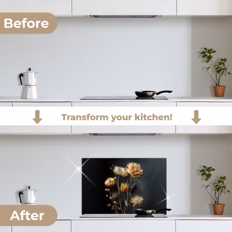 Kitchen splashback for hob - Bouquet - Flowers - Light - Black — 7