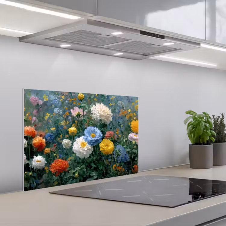 Kitchen splashback for hob - Close-up - Field - Flowers - Colorful — 1