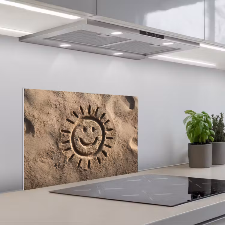 Kitchen splashback for hob - Face - Sun - Sand - Signed — 1