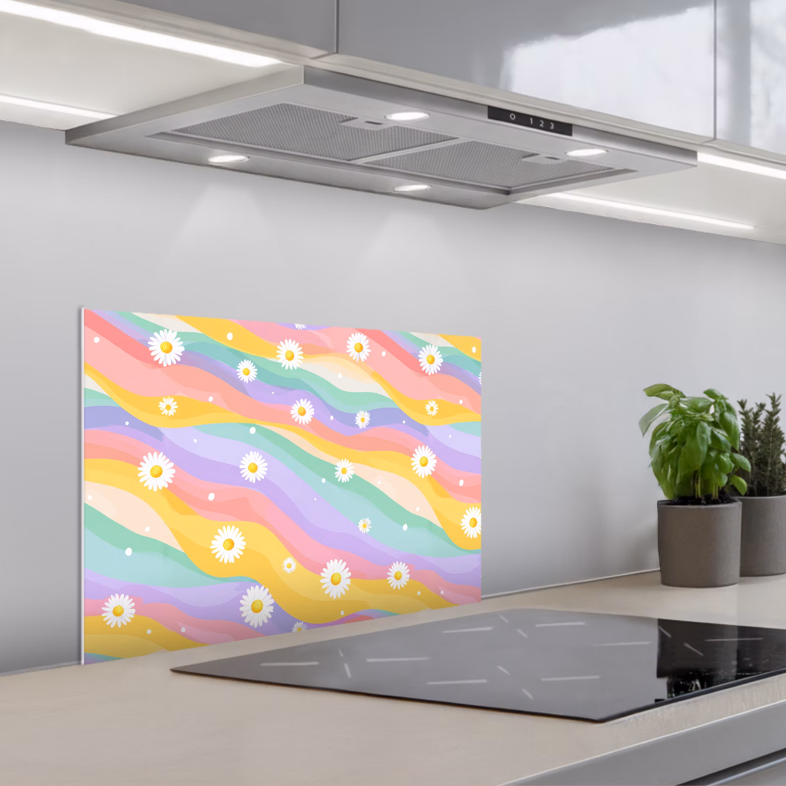 Kitchen splashback for hob - Daisies - Colorful - Pastel — 1