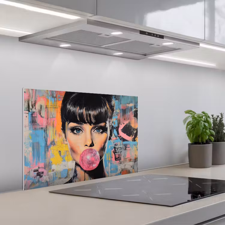 Kitchen splashback for hob - Chewing gum - Woman - Brush strokes - Modern — 1