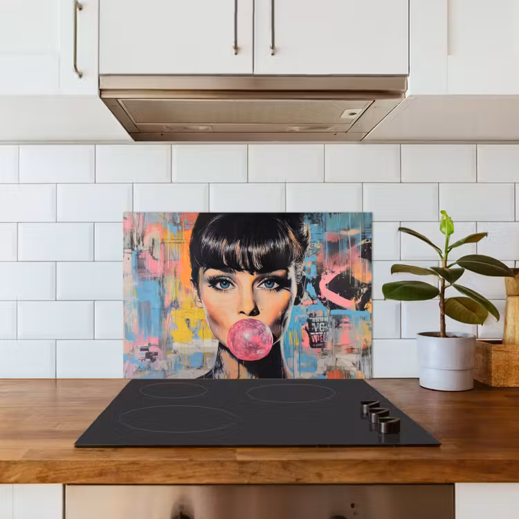 Kitchen splashback for hob - Chewing gum - Woman - Brush strokes - Modern — 3