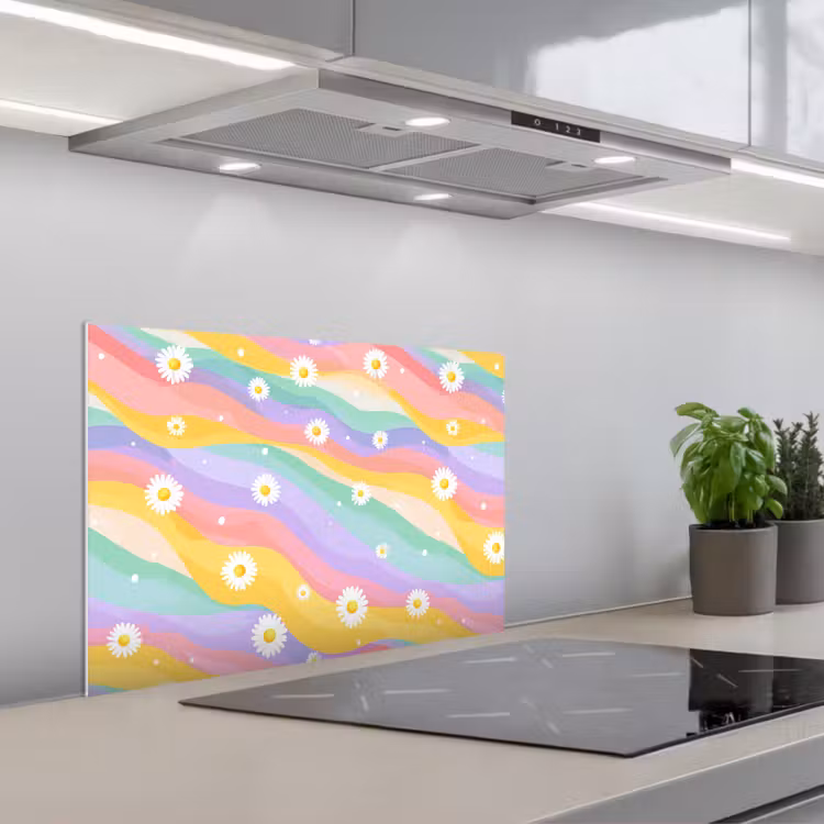 Kitchen splashback for hob - Daisies - Colorful - Pastel — 1