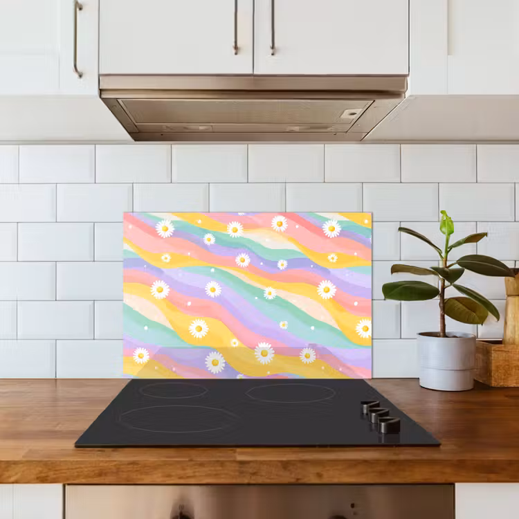 Kitchen splashback for hob - Daisies - Colorful - Pastel — 3