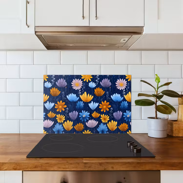 Kitchen splashback for hob - Flowers - Pattern - Blue - Contrast — 3