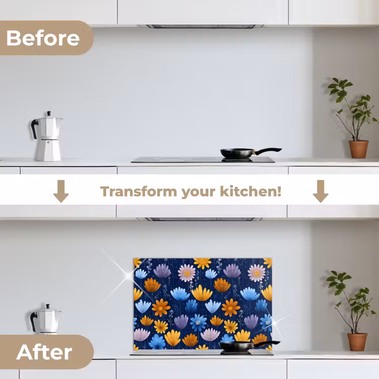 Kitchen splashback for hob - Flowers - Pattern - Blue - Contrast — 7