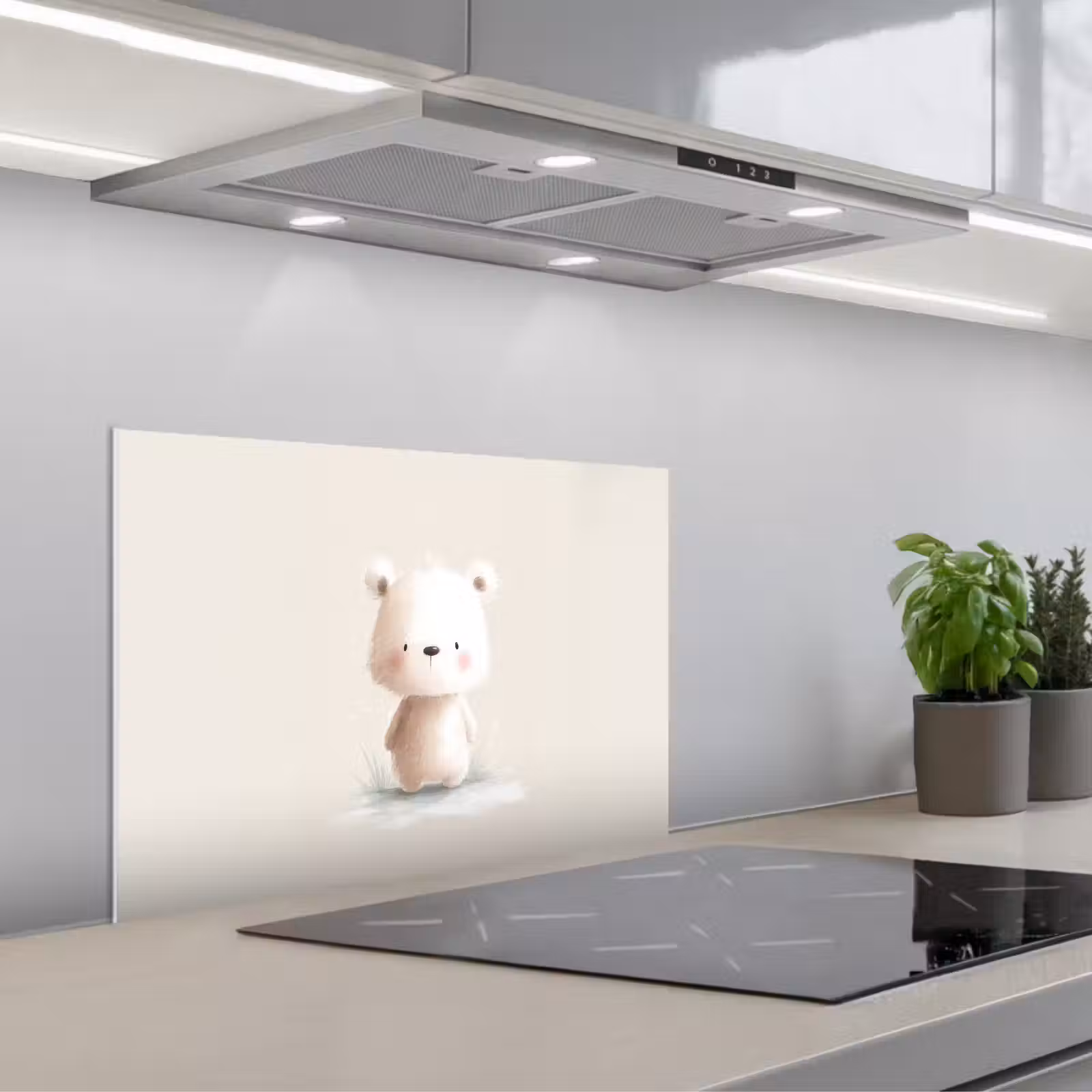 Kitchen splashback for hob - Bear - Snowflake - White - Fluffy — 1