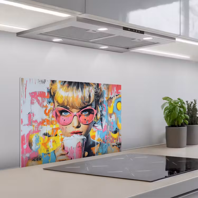 Kitchen splashback for hob - Expressive - Milkshake - Woman - Bright colors — 1