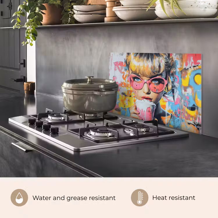 Kitchen splashback for hob - Expressive - Milkshake - Woman - Bright colors — 2