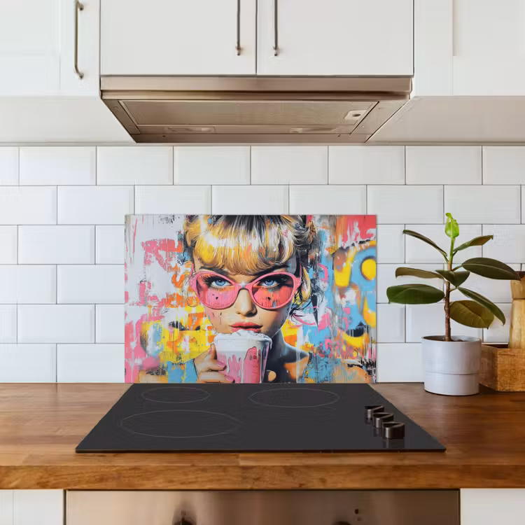 Kitchen splashback for hob - Expressive - Milkshake - Woman - Bright colors — 3