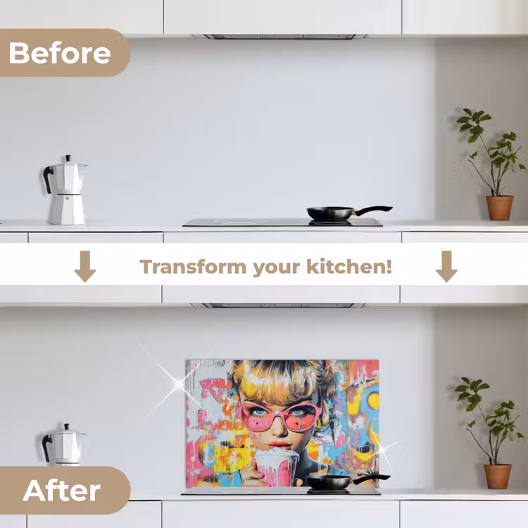 Kitchen splashback for hob - Expressive - Milkshake - Woman - Bright colors — 7