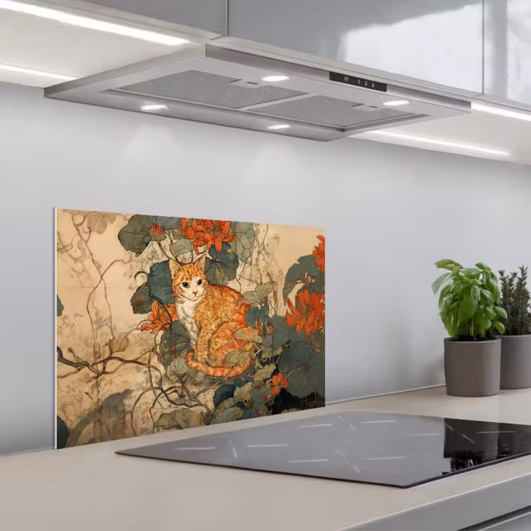 Kitchen splashback for hob - Cat - Ornate - Flowers — 1