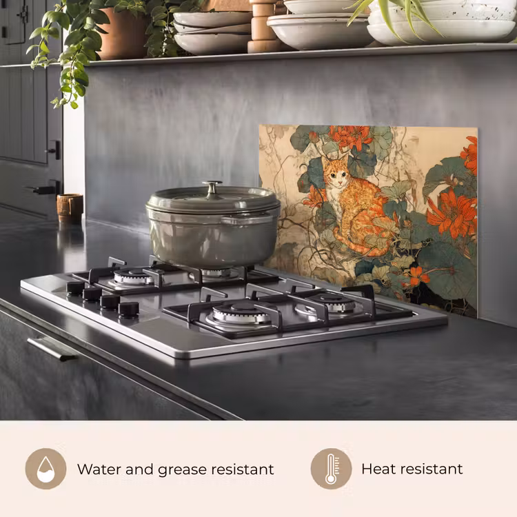 Kitchen splashback for hob - Cat - Ornate - Flowers — 2