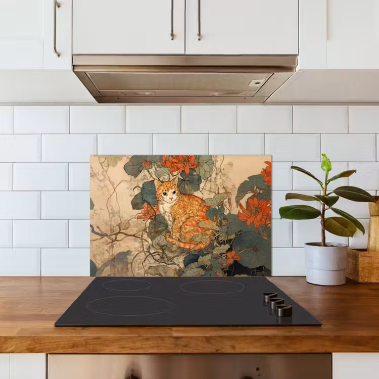 Kitchen splashback for hob - Cat - Ornate - Flowers — 3