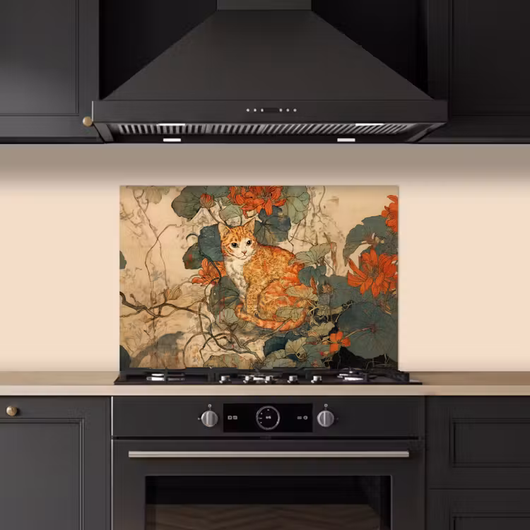 Kitchen splashback for hob - Cat - Ornate - Flowers — 5