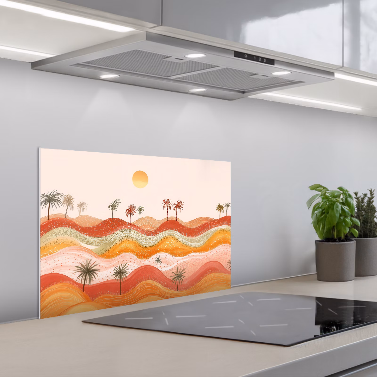 Kitchen splashback for hob - Abstract landscape - Palm trees - Colorful — 1