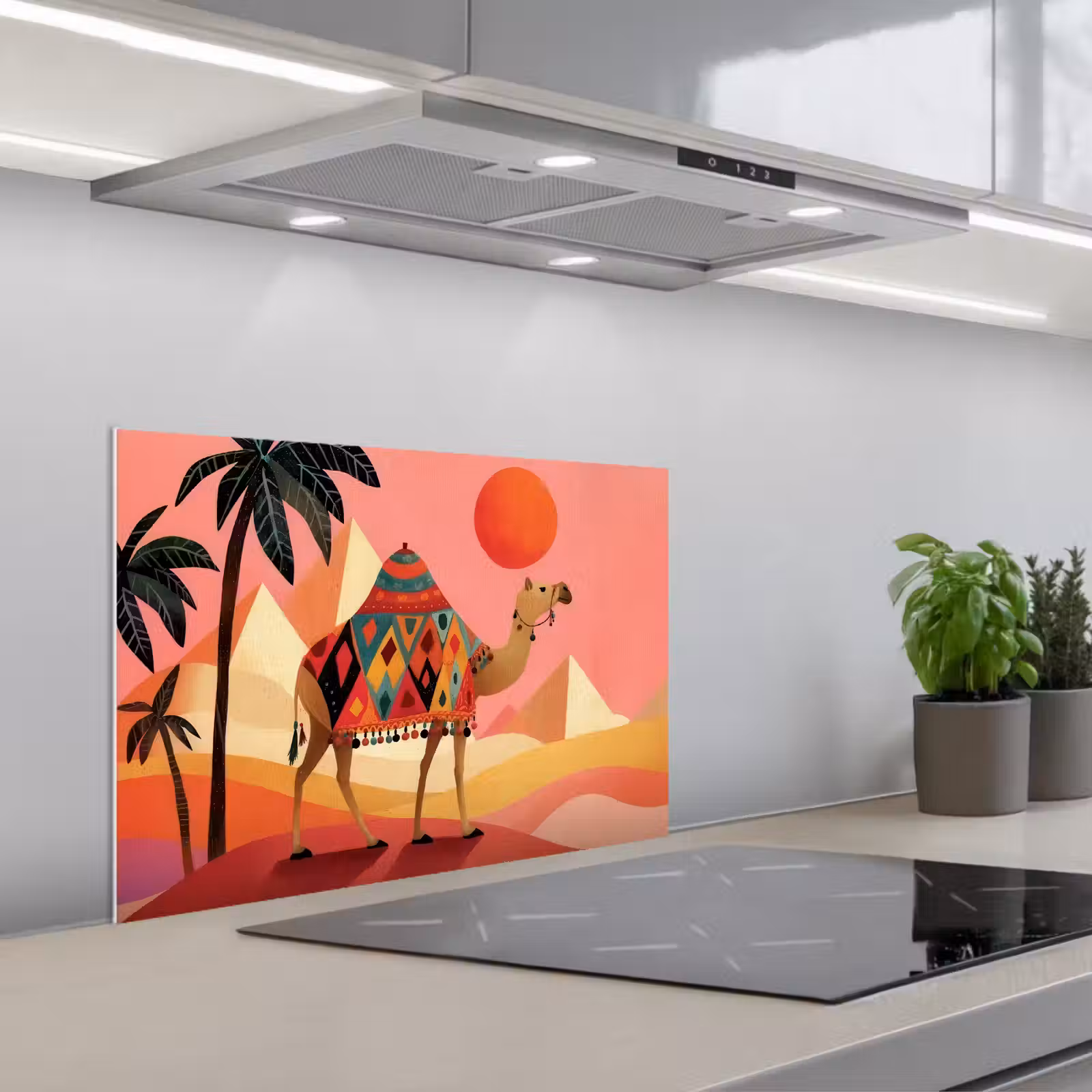 Kitchen splashback for hob - Camel - Pyramids - Red sun — 1
