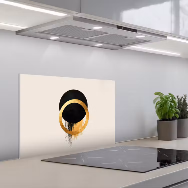 Kitchen splashback for hob - Abstract design - Black circle - Paint spots — 1