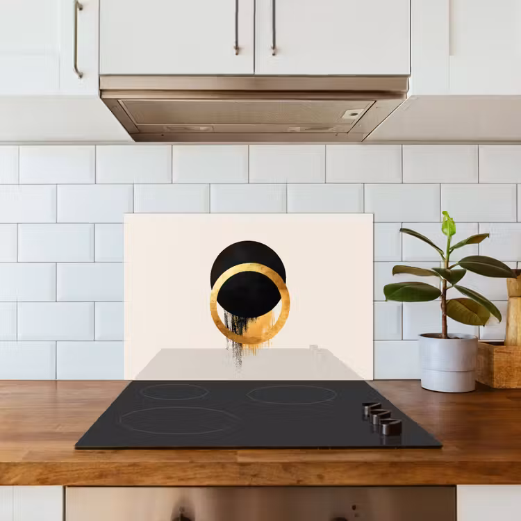 Kitchen splashback for hob - Abstract design - Black circle - Paint spots — 3
