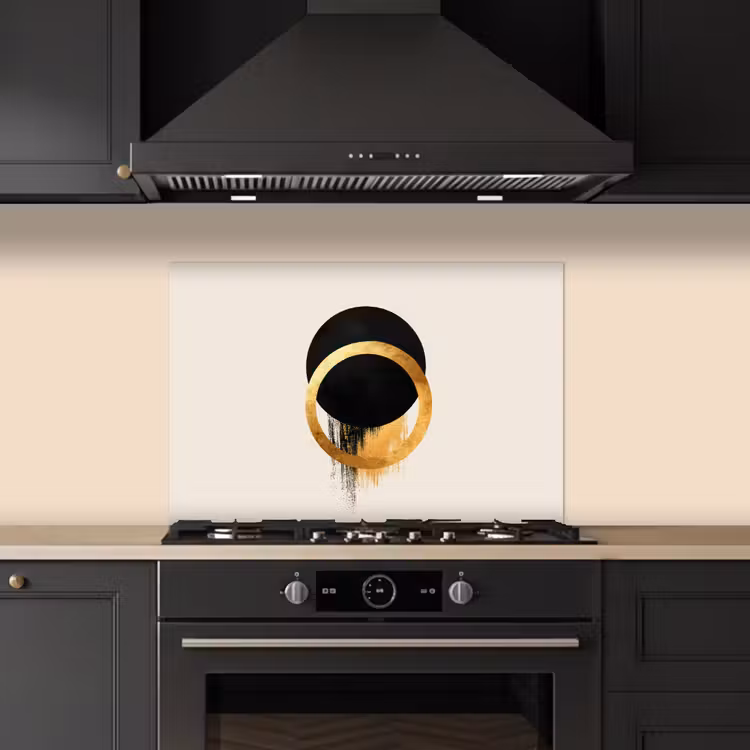 Kitchen splashback for hob - Abstract design - Black circle - Paint spots — 5