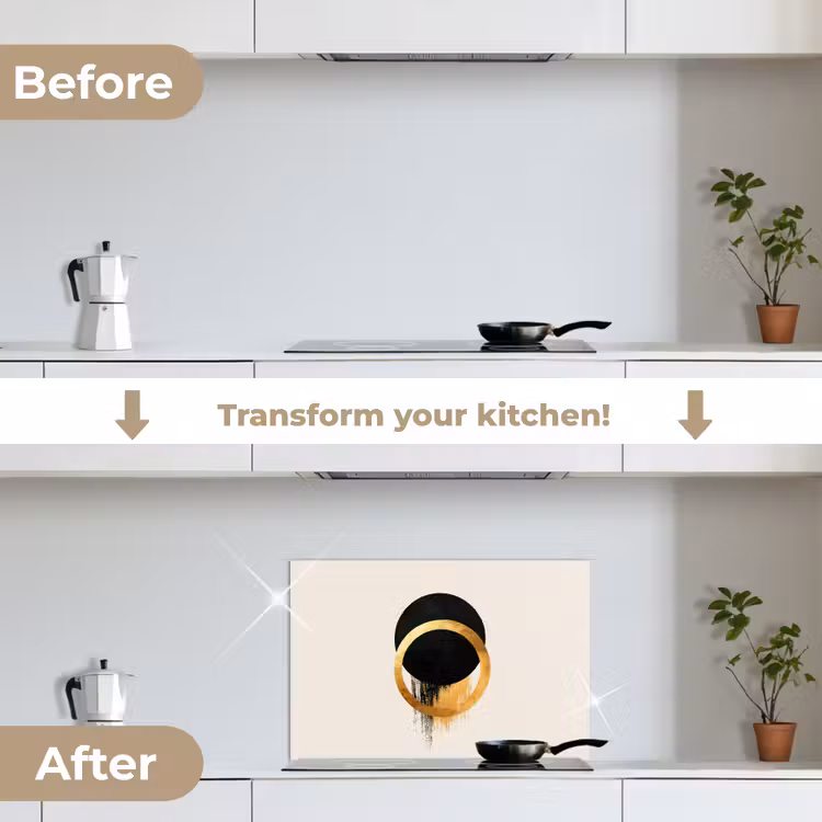 Kitchen splashback for hob - Abstract design - Black circle - Paint spots — 7