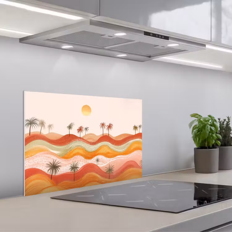 Kitchen splashback for hob - Abstract landscape - Palm trees - Colorful — 1
