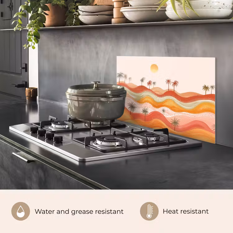 Kitchen splashback for hob - Abstract landscape - Palm trees - Colorful — 2