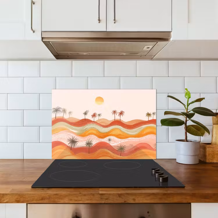 Kitchen splashback for hob - Abstract landscape - Palm trees - Colorful — 3